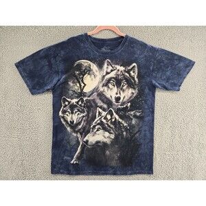 The Mountain Wolf Moon Shirt Mens Large Blue Y2K Big Graphic Tee